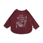 Coton Long-Sleeved Baby Bib – Maroon with Wale Tail Print