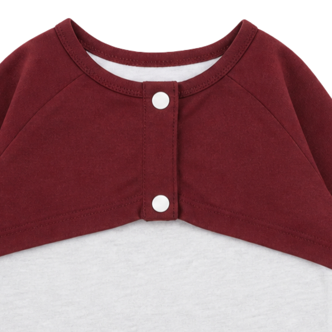 Coton Long-Sleeved Baby Bib – Maroon with Wale Tail Print