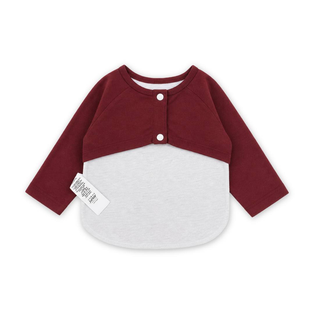 Coton Long-Sleeved Baby Bib – Maroon with Wale Tail Print