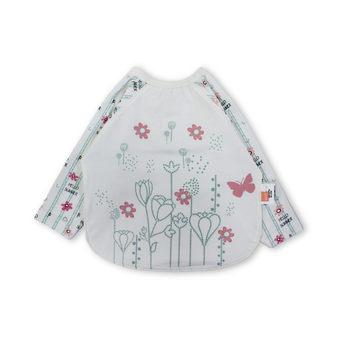 Cotton Baby Bib – Off-White with Flowers and Butterflies Print
