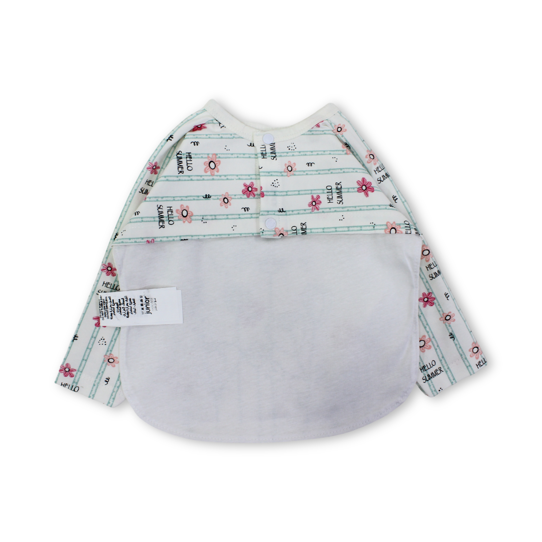 Cotton Baby Bib – Off-White with Flowers and Butterflies Print