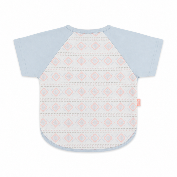 Coton Short-Sleeved Baby Bib – Baby Blue & Off-White