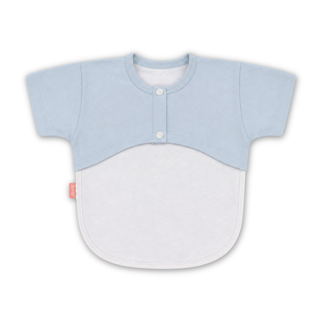 Coton Short-Sleeved Baby Bib – Baby Blue & Off-White