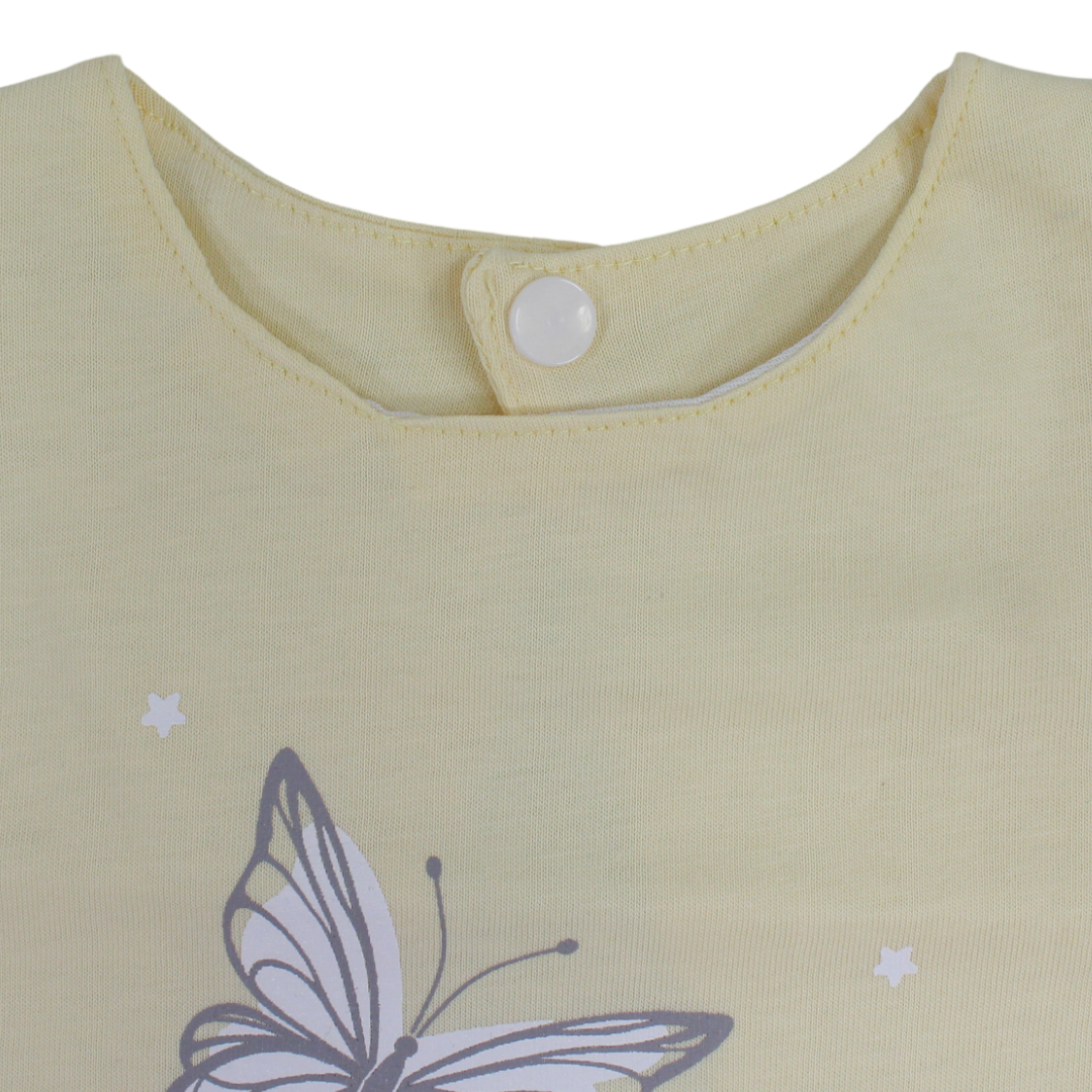 Coton Baby Bib – Yellow with Butterfly Print