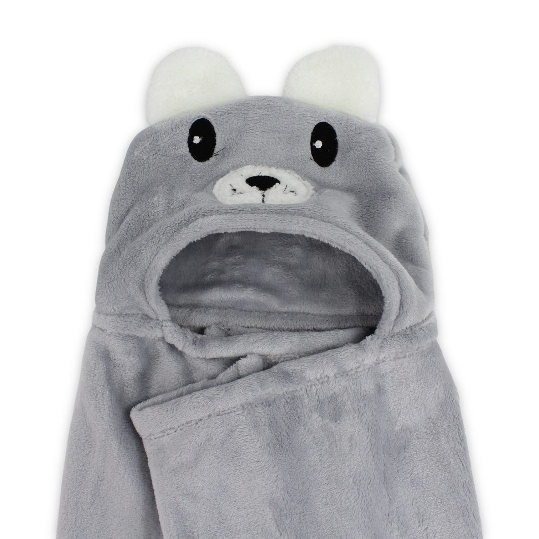 Cotton Baby Blanket – Grey with Bear Design