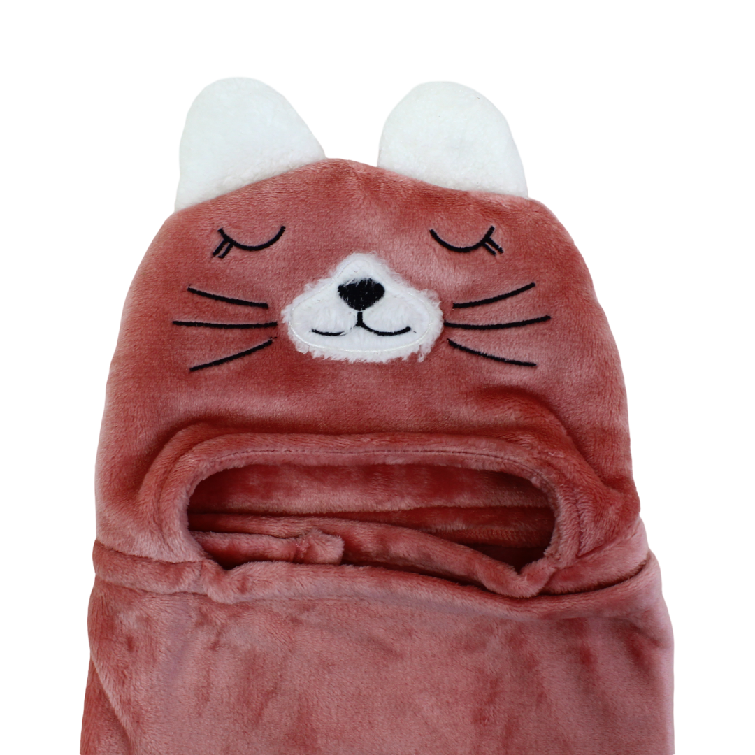 Cotton Baby Blanket – Salmon with Cat Design