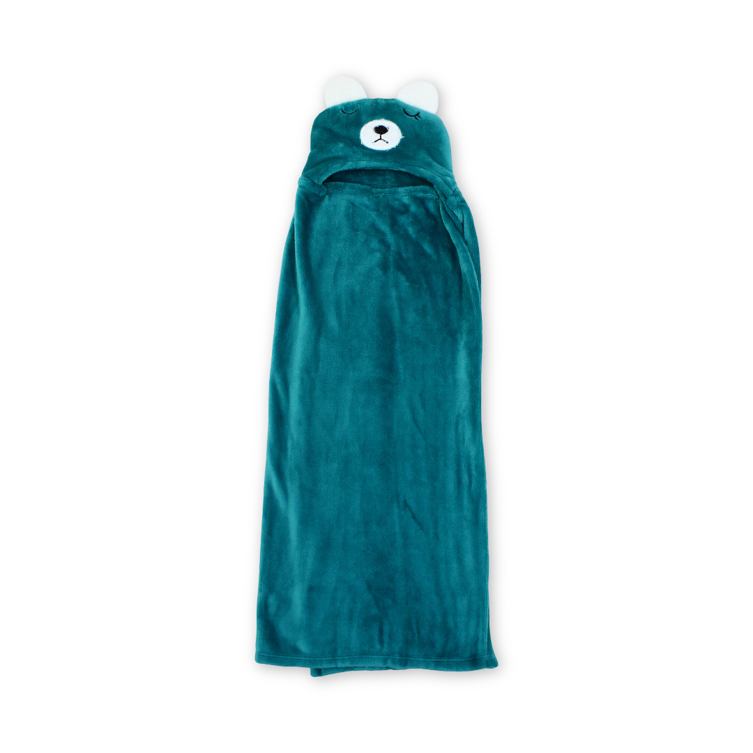 Cotton Baby Blanket – Teal with Bear Design