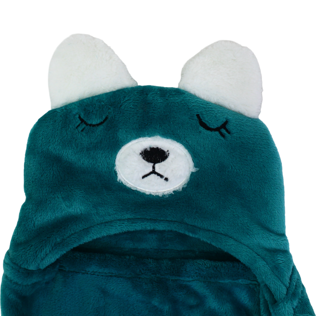 Cotton Baby Blanket – Teal with Bear Design