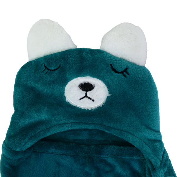 Cotton Baby Blanket – Teal with Bear Design