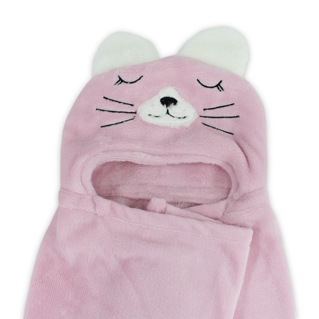 Cotton Baby Blanket – Pink with Cat Design