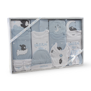 Baby Boys Cotton Gift Clothes Box – Baby Blue with Elephant Print (10 Pcs)