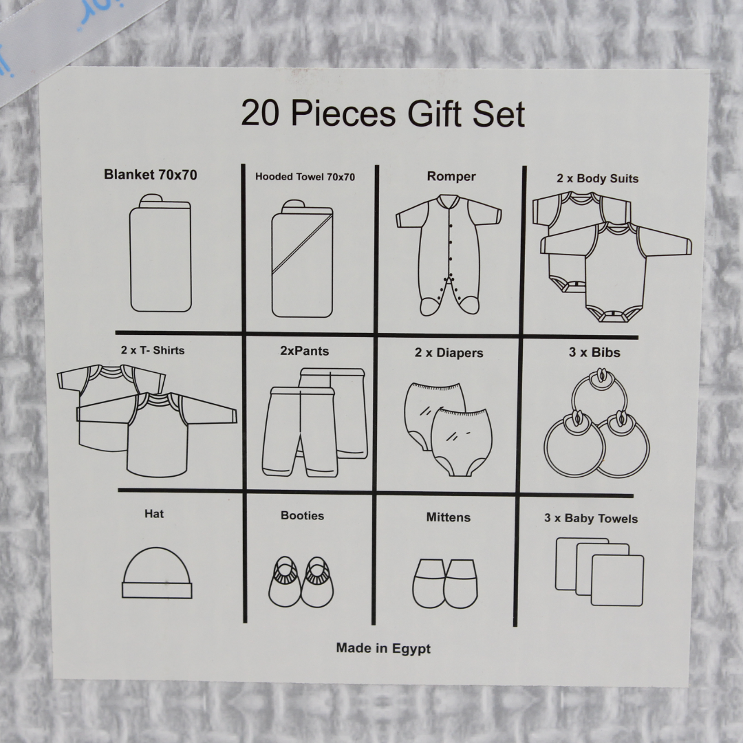 Baby Boys Cotton Gift Clothes Box – Baby Blue with Elephant Print (10 Pcs)
