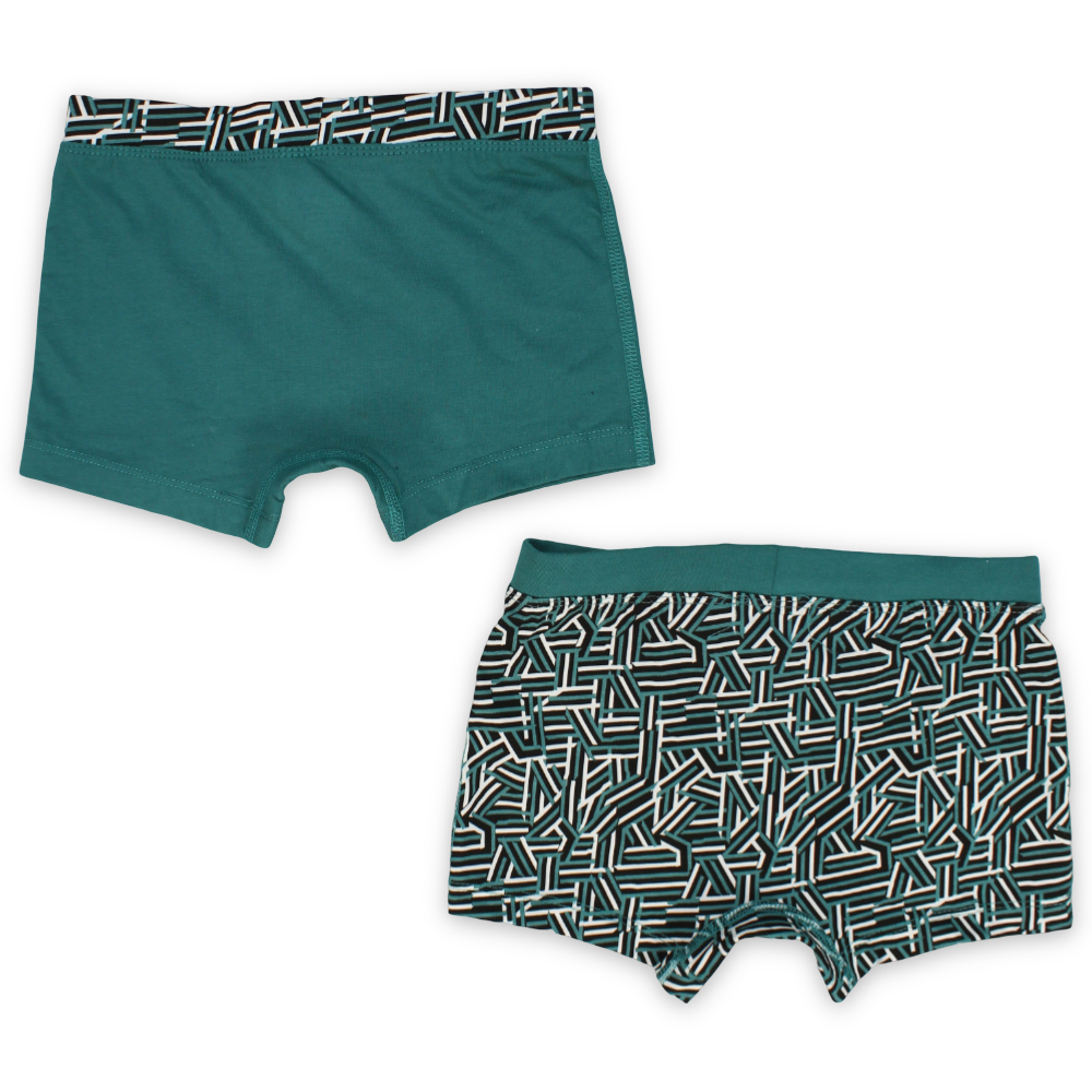 Boys Cotton Boxer Shorts – Olive & Black (Pack Of 2)