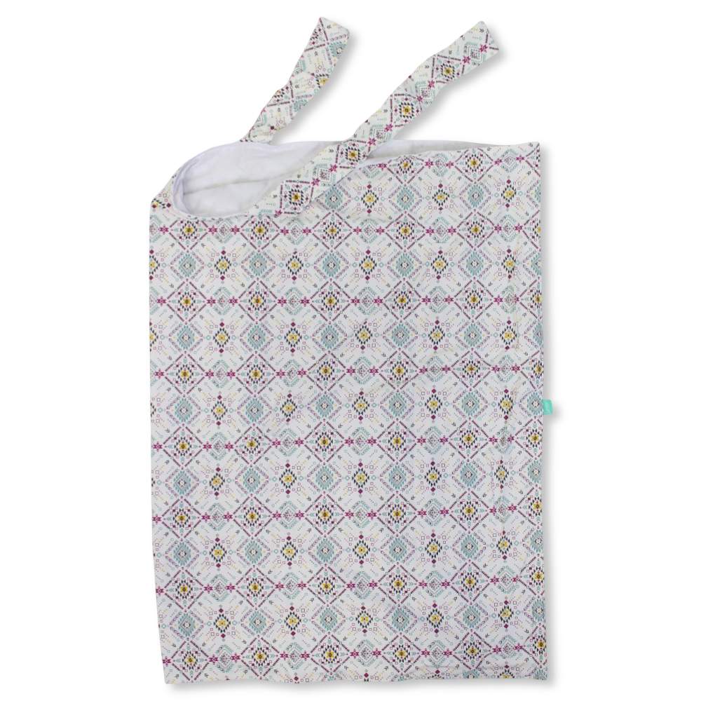 Breastfeeding Cover – White with Arabic Pattern Print