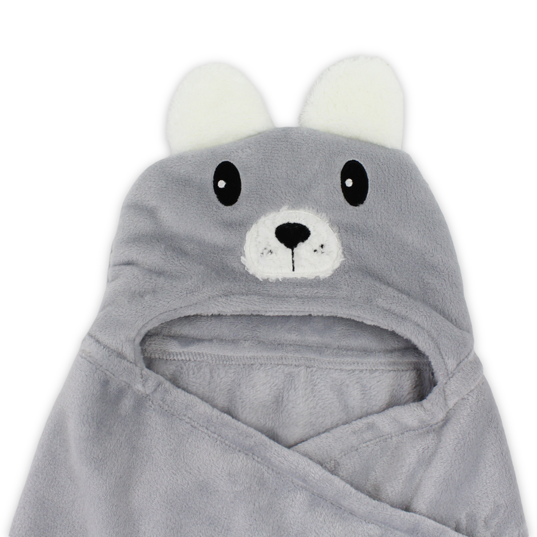 Cotton Baby Blanket – Grey with Bear Design