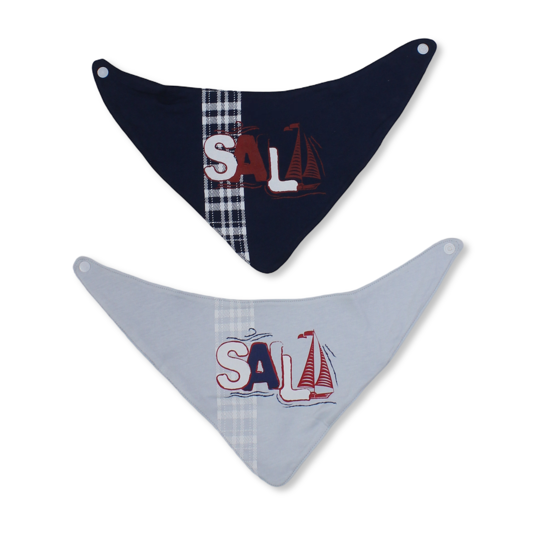 Cotton Bib – Navy & Baby Blue with "Sal" Print (2Pcs) - Baby Essentials - Junior