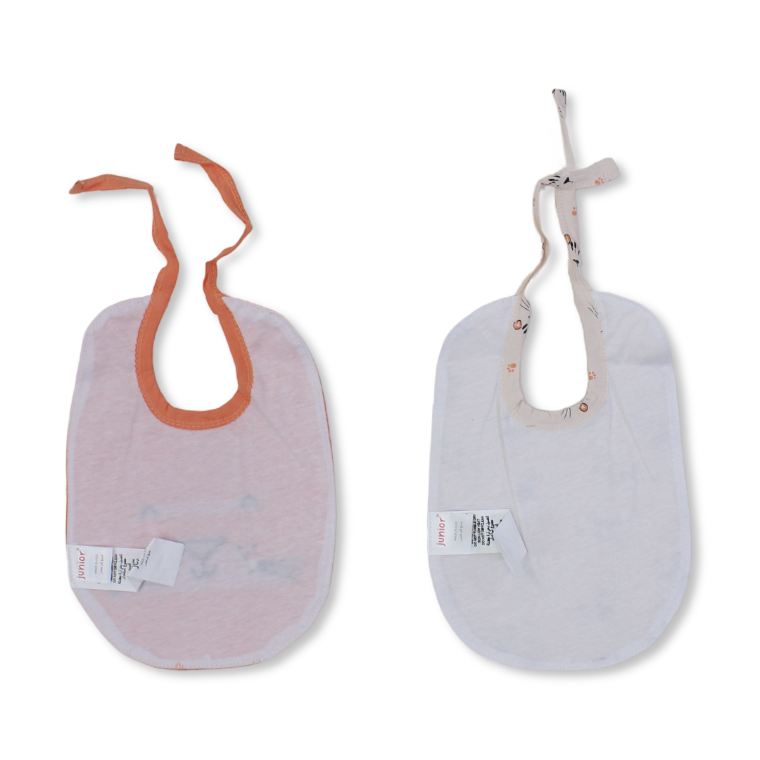 Cotton Bib – Orange & Beige with Cat Print (2Pcs)