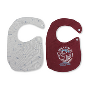 Cotton Bib Maroon & Grey with Shark Print – Pack Of 2