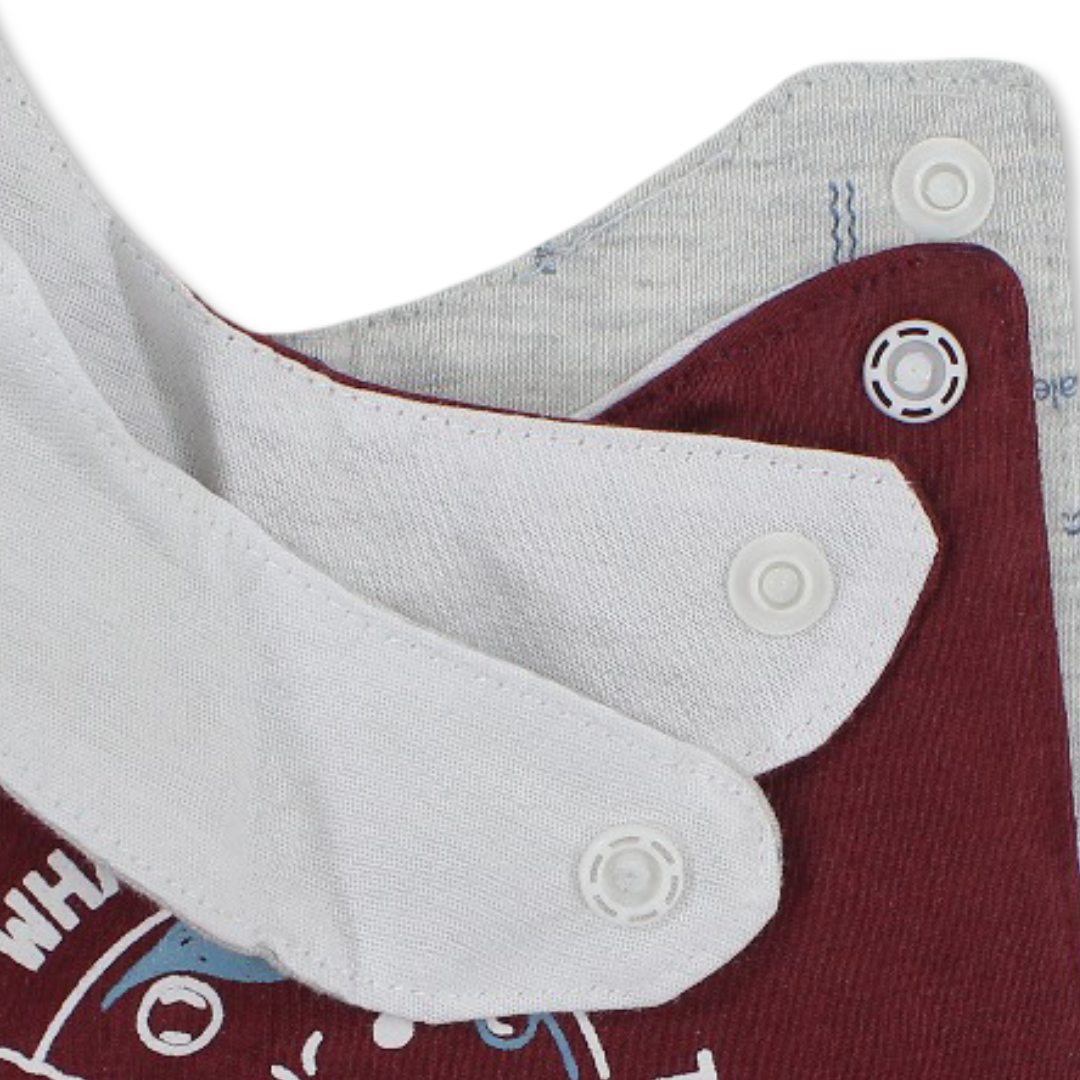 Cotton Bib Maroon & Grey with Shark Print – Pack Of 2