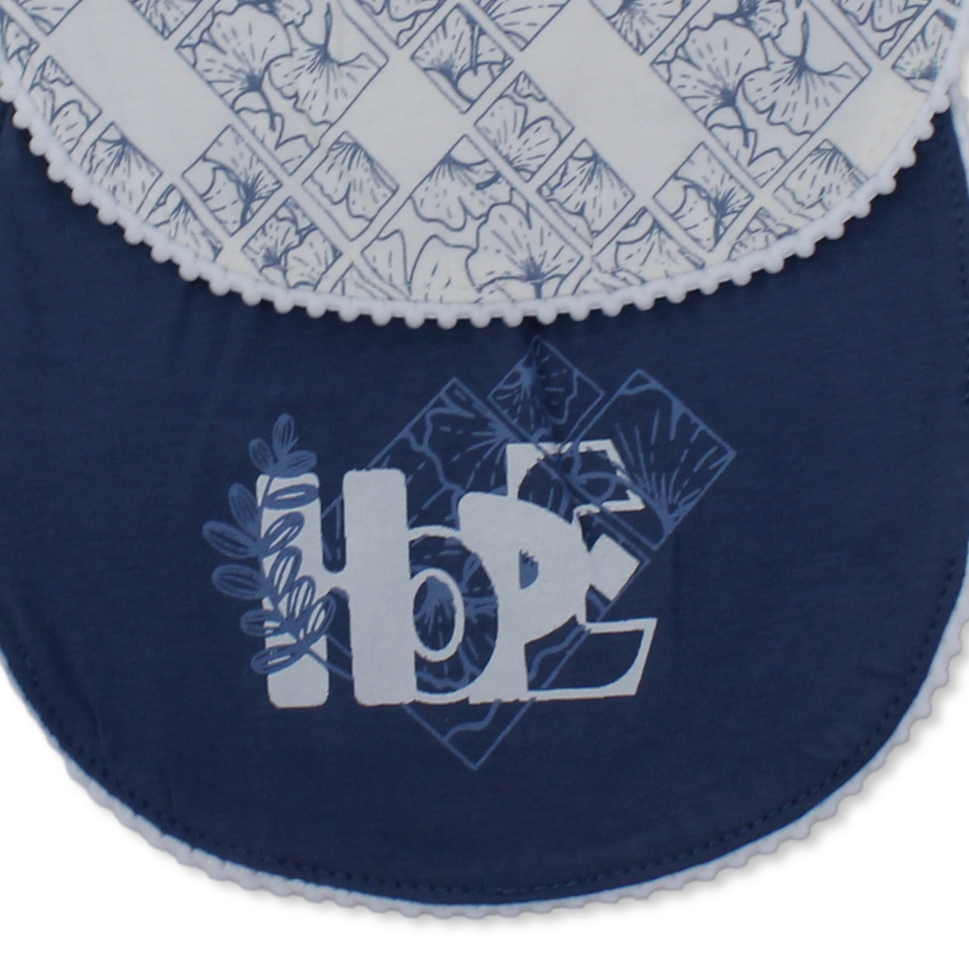 Cotton Bib – Indigo & Off-White with "Hope" Print (2Pcs)