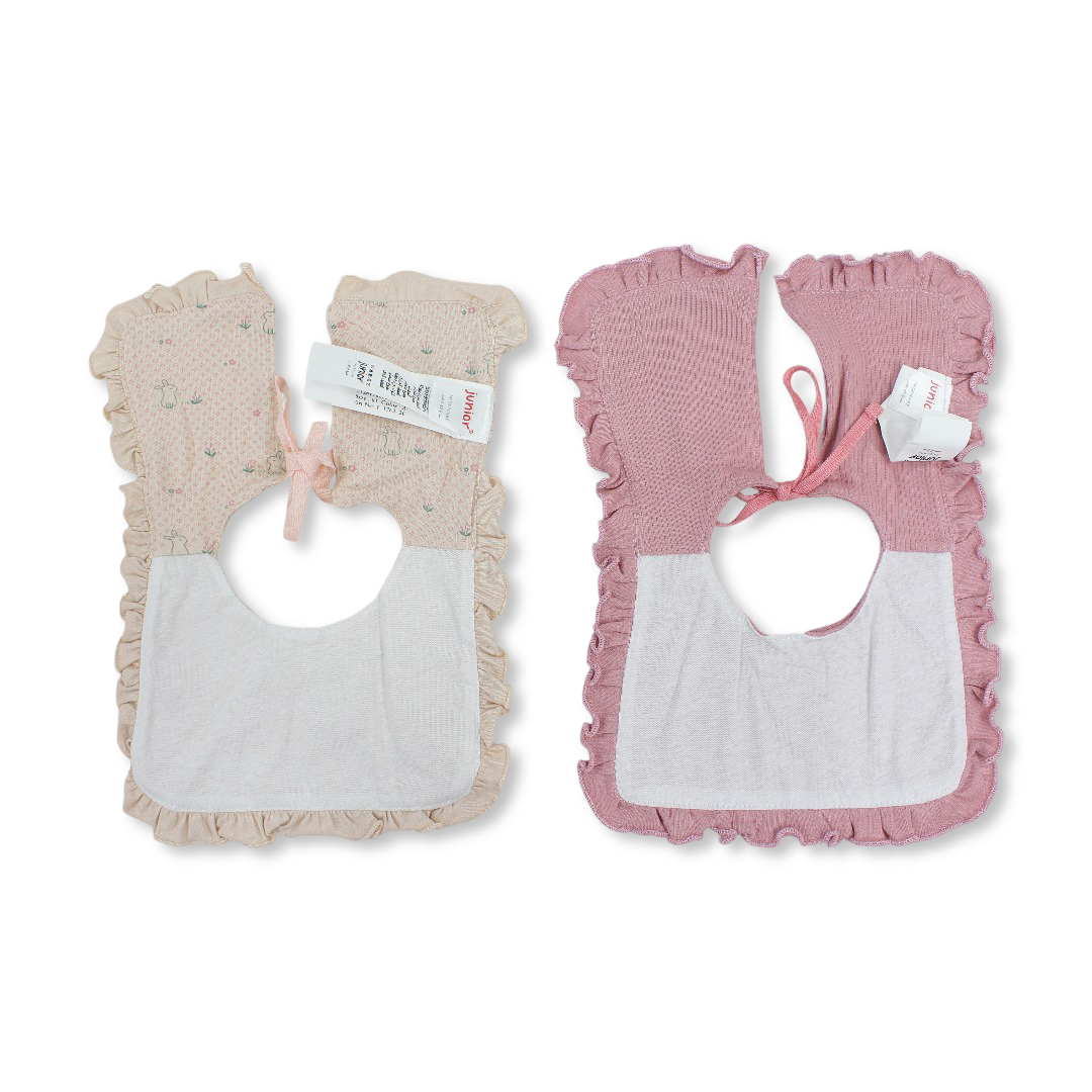 Cotton Bib Pink & Beige with Rabbit and Flowers Print – Pack Of 2