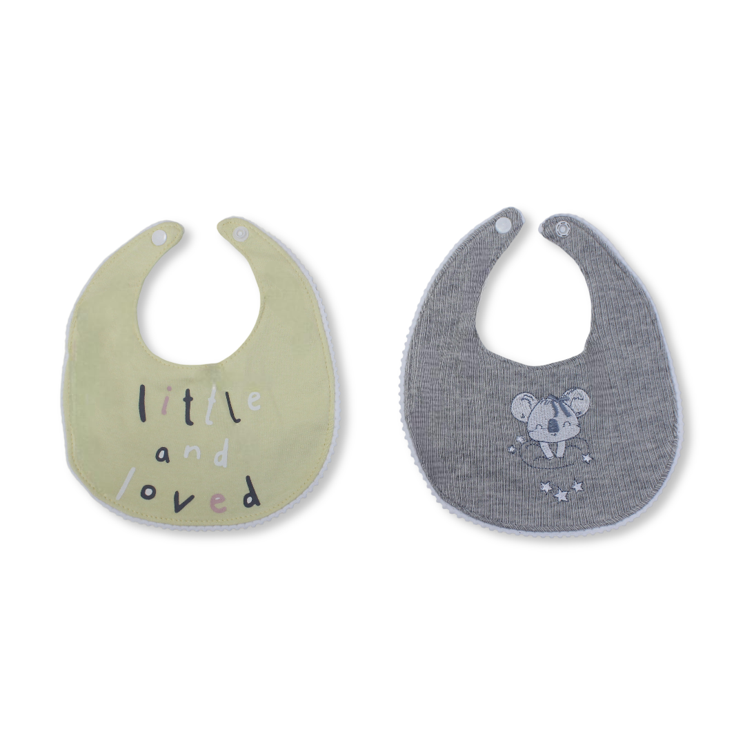 Cotton Bib – Grey & Yellow with Koala Embroidery