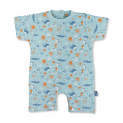 Baby Boys Cotton Romper – Aqua with Seabed Print