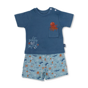 Baby Boys Cotton Pajama – Blue with Octopus Print