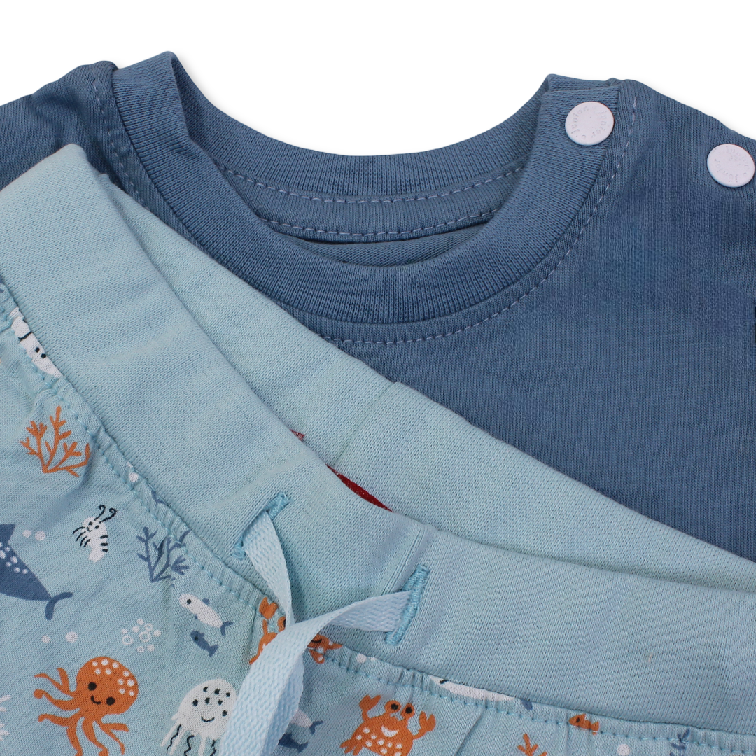 Baby Boys Cotton Pajama – Blue with Octopus Print