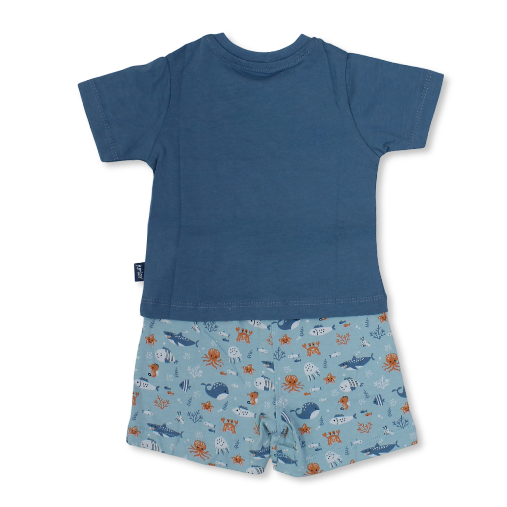Baby Boys Cotton Pajama – Blue with Octopus Print