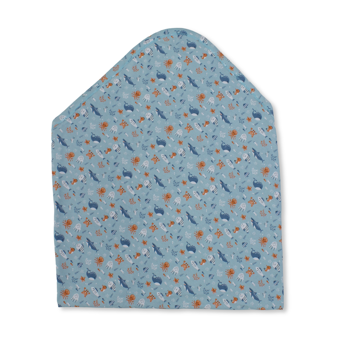 Cotton Baby Blanket – Aqua with Seabed Print