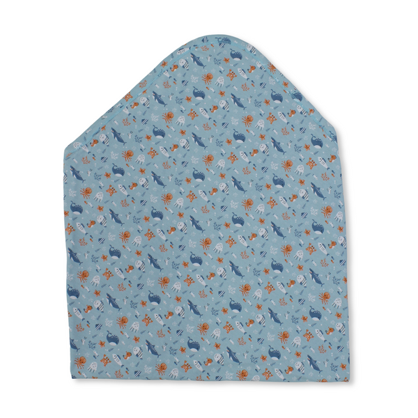 Cotton Baby Blanket – Aqua with Seabed Print