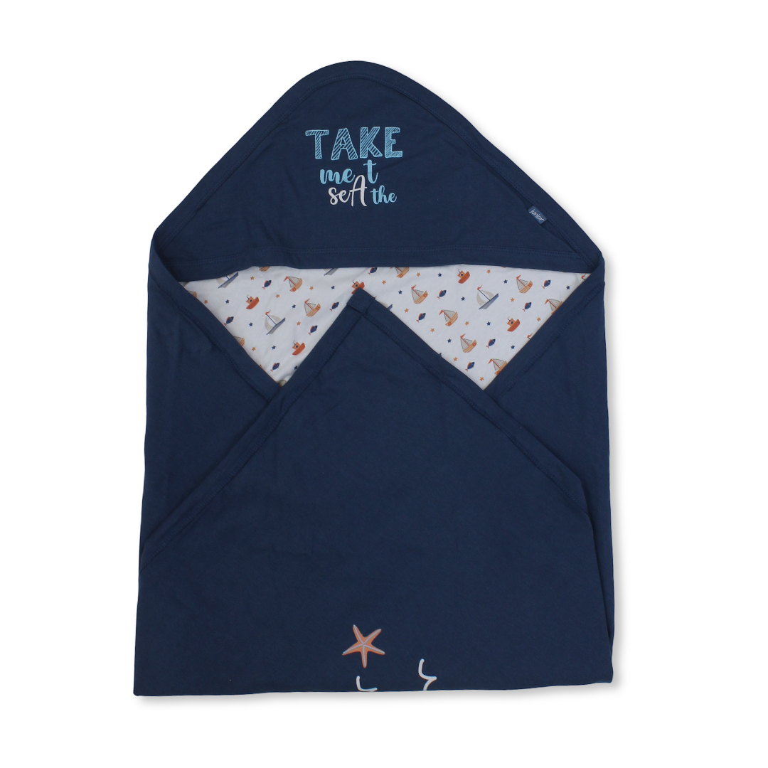 Cotton Blanket – Indigo*Off-White with "Take me to the Sea" Print