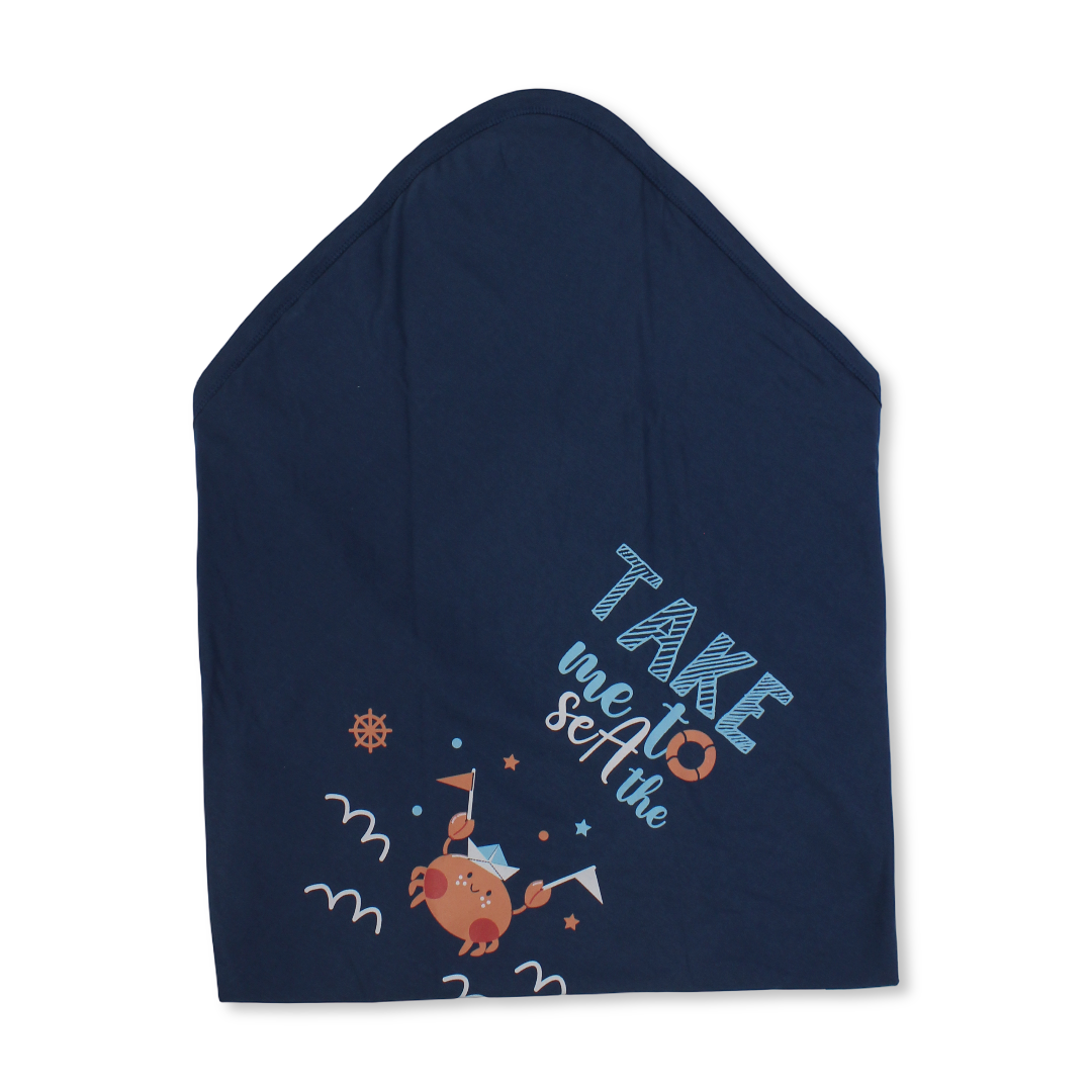 Cotton Blanket – Indigo*Off-White with "Take me to the Sea" Print