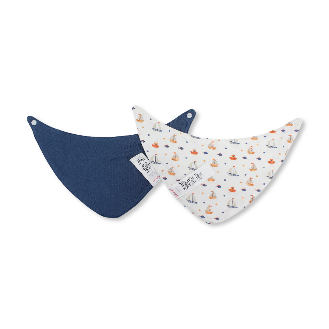 Cotton Bib Indigo & Off-White with "Ahoy Sailor" Print – Pack Of 2