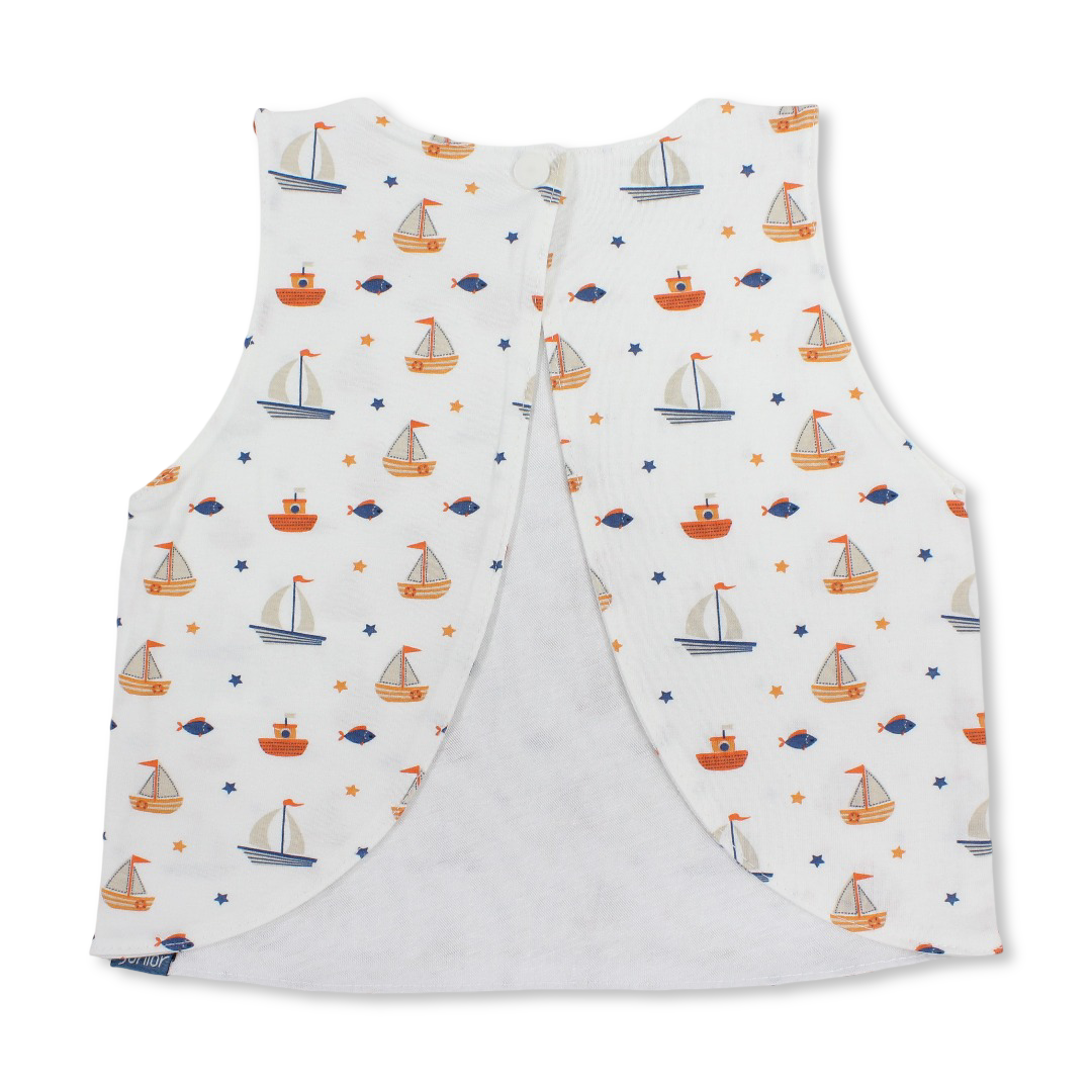 Cotton Bib – Off-White with Boats Print