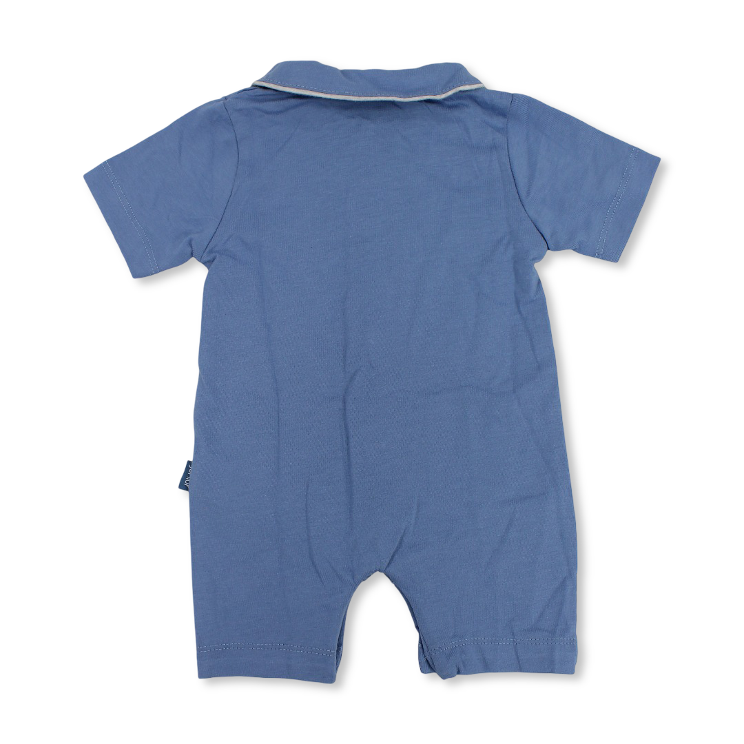 Baby Boys Cotton Romper – Baby Blue with "Hide and Seek" Print