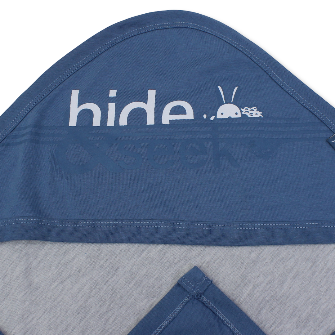 Cotton Blanket – Baby Blue*Grey with "Hide and Seek" Print