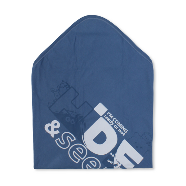 Cotton Blanket – Baby Blue*Grey with "Hide and Seek" Print