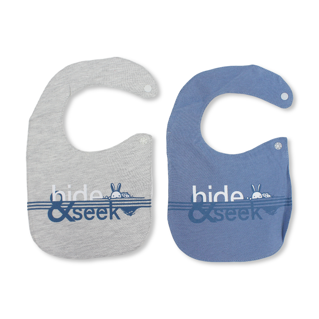Cotton Bib Baby Blue & Grey with "Hide and Seek" Print – Pack Of 2