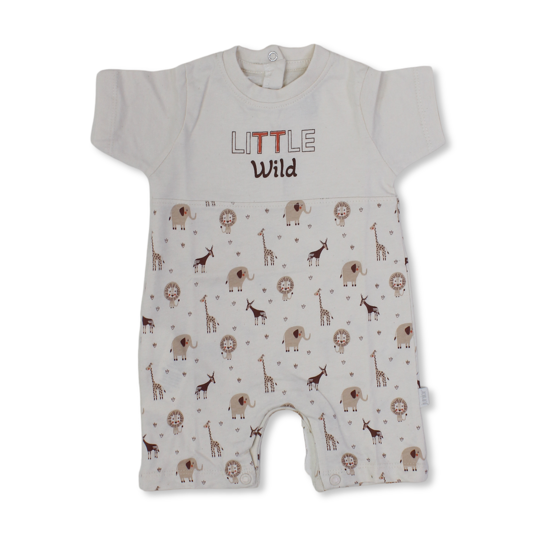 Baby Boys Cotton Romper – Beige with "Little Wild" Print - Clothing - Junior
