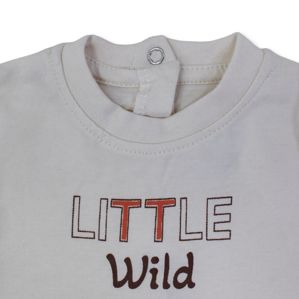 Baby Boys Cotton Romper – Beige with "Little Wild" Print