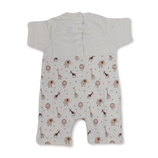 Baby Boys Cotton Romper – Beige with "Little Wild" Print