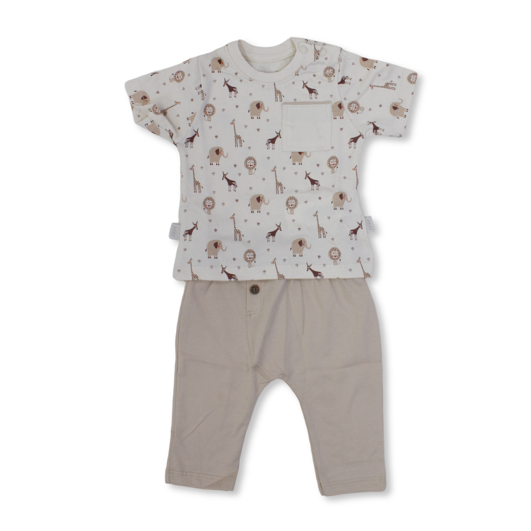 Baby Boys Cotton Pajama – Beige with Animals Print