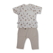 Baby Boys Cotton Pajama – Beige with Animals Print