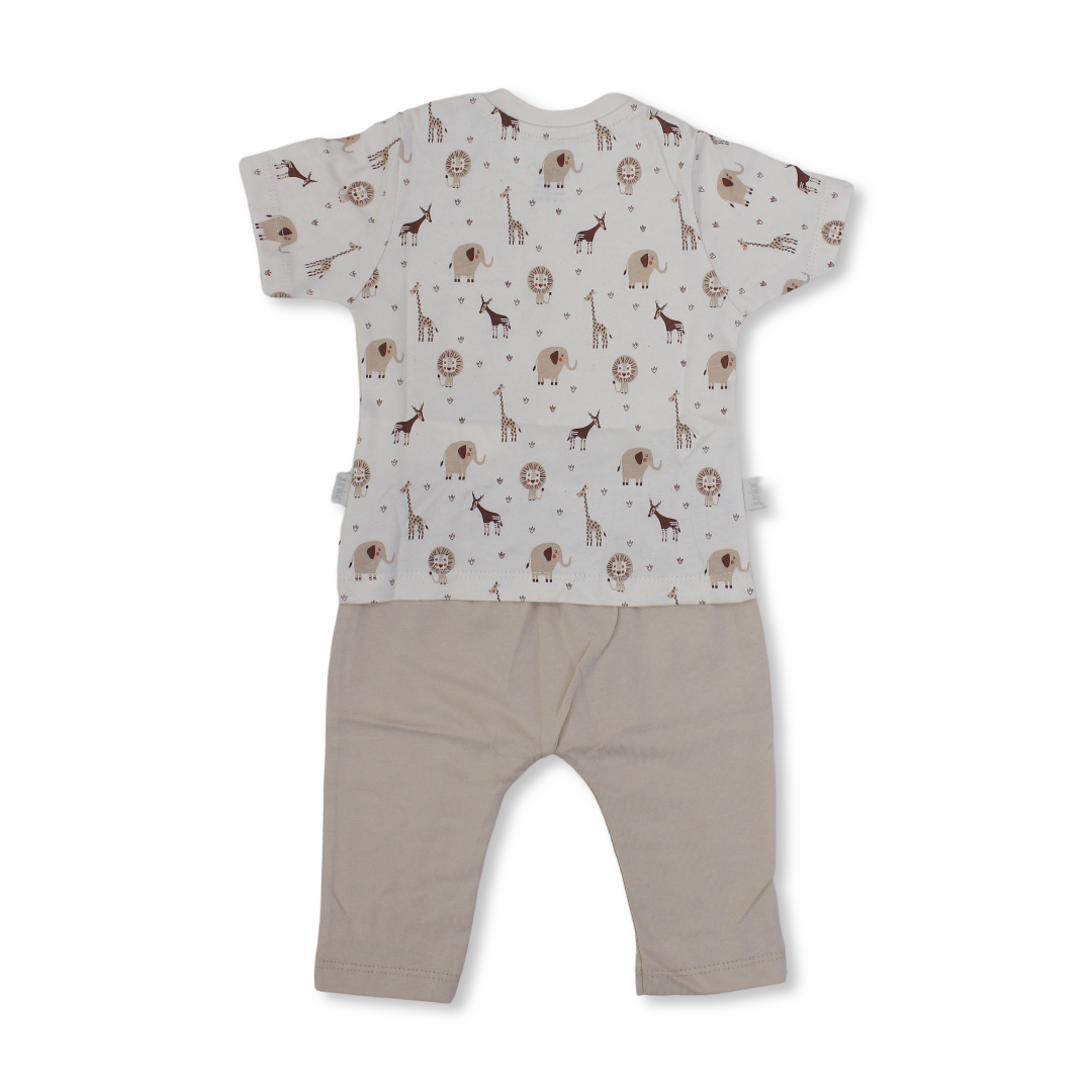 Baby Boys Cotton Pajama – Beige with Animals Print