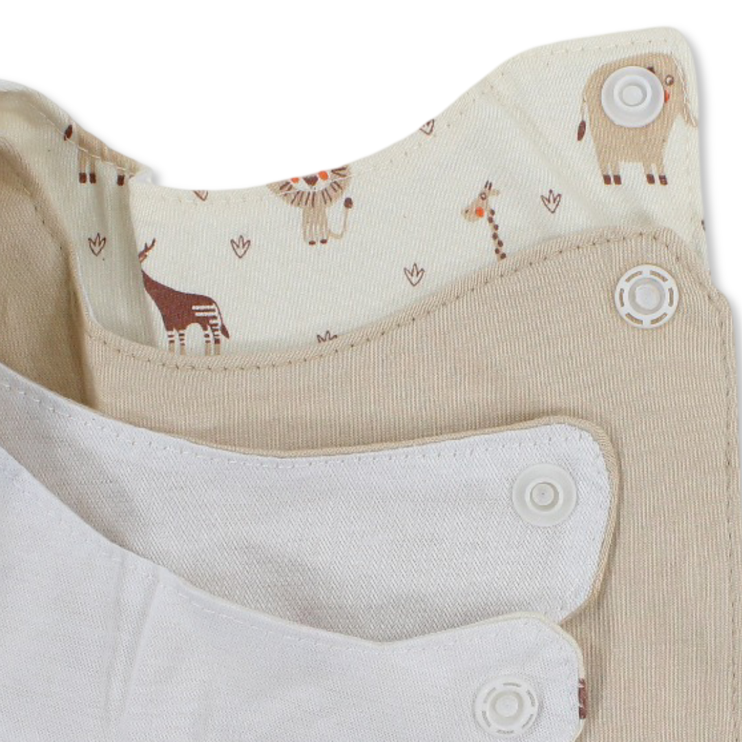 Cotton Bib Beige & Off-White with "Little Wild" Print – Pack Of 2
