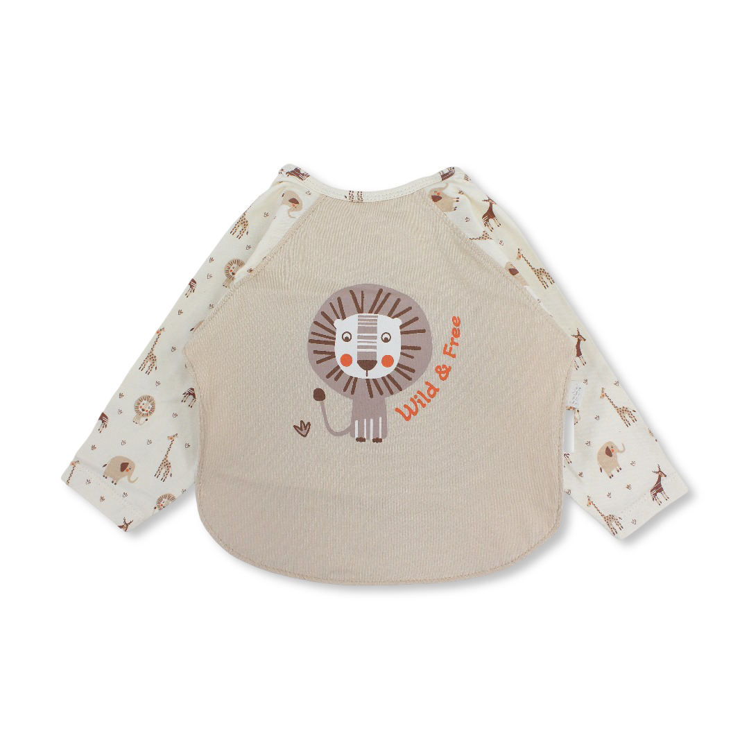 Cotton Long-Sleeved Bib – Beige & Off-White with " Wild & Free" Print