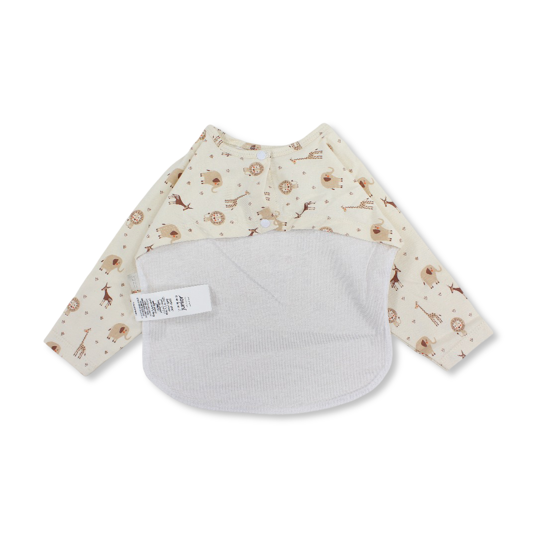 Cotton Long-Sleeved Bib – Beige & Off-White with " Wild & Free" Print