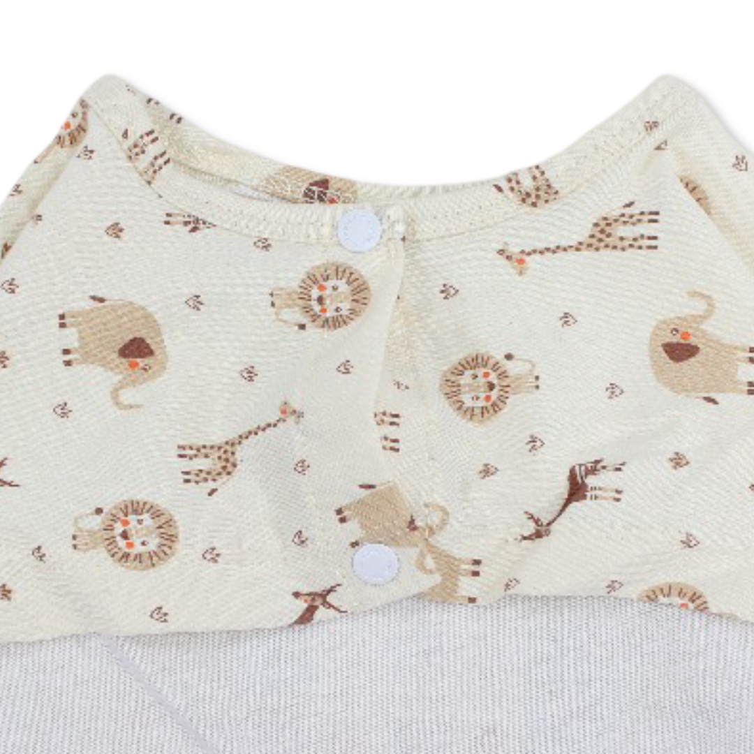Cotton Long-Sleeved Bib – Beige & Off-White with " Wild & Free" Print